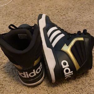Men’s black & gold adidas high top sneakers sz 10